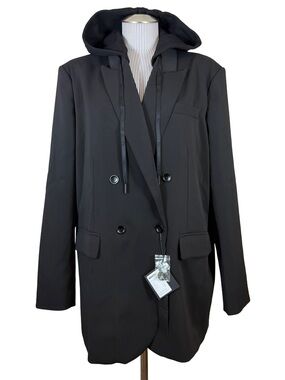 MINA SELF Black Hooded Double Breasted Blazer Jacket Plus Size 2XL NWT